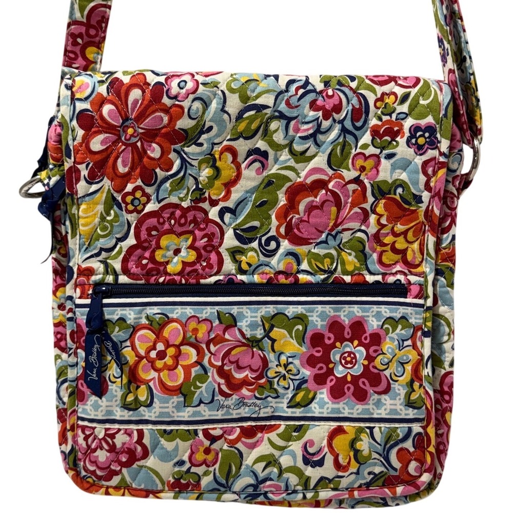 Vera Bradley Floral Quilted Cotton Crossbody Messenger Bag Multicolor Casual